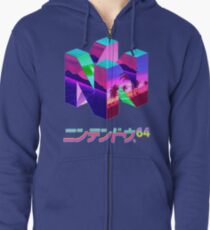 Nintendo 64 Vaporwave Hoodie mit Reißverschluss