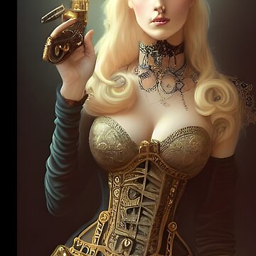 Pretty blonde in steampunk corset dress | Art Print