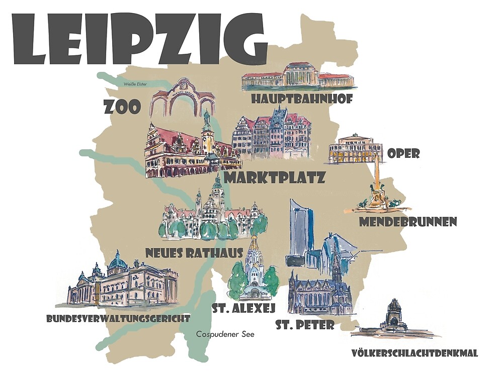 "Leipzig Germany - Retro Map with Attractions" by artshop77 | Redbubble