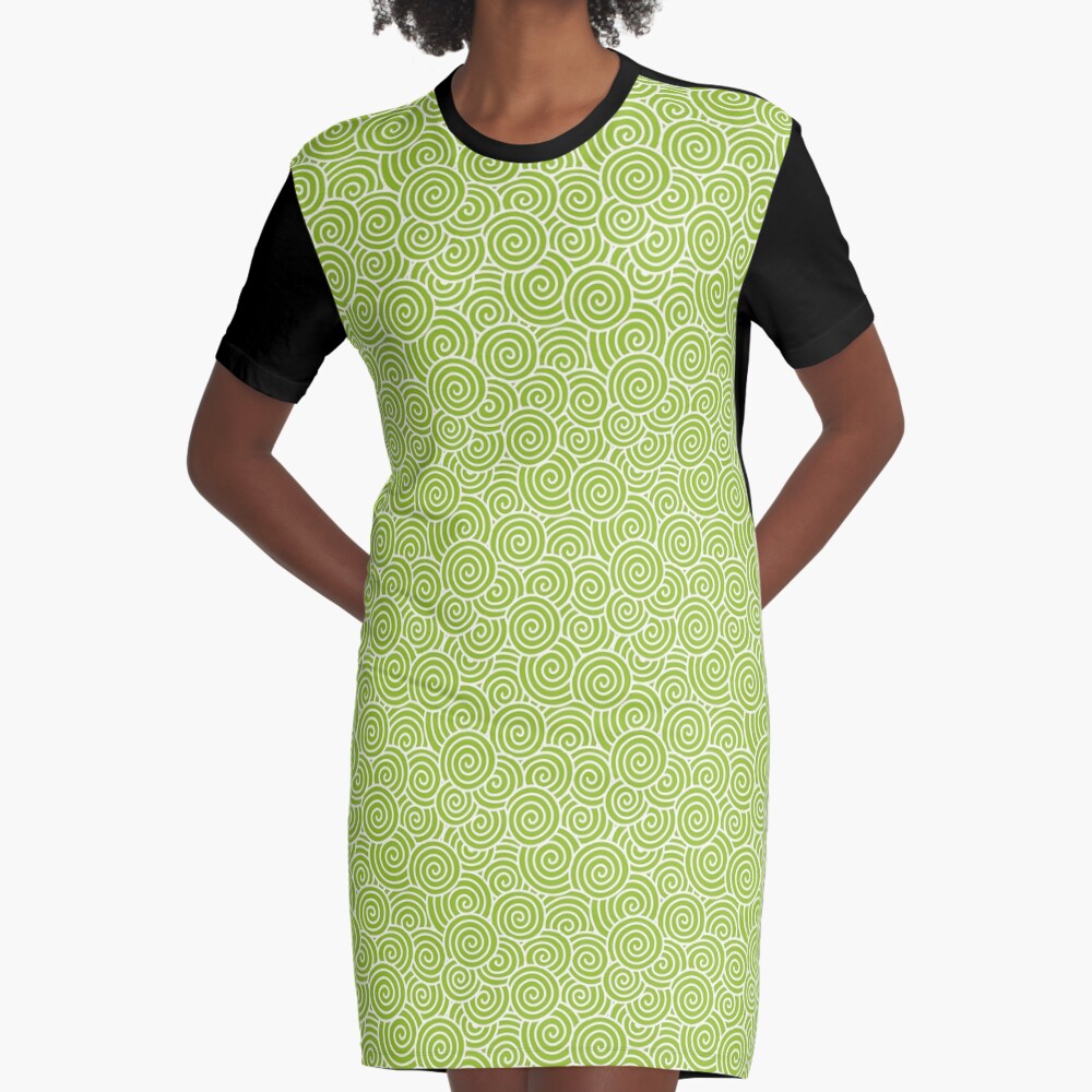 Chinese Spiral Pattern | Swirls | Lime Green and White | Graphic T-Shirt Dress