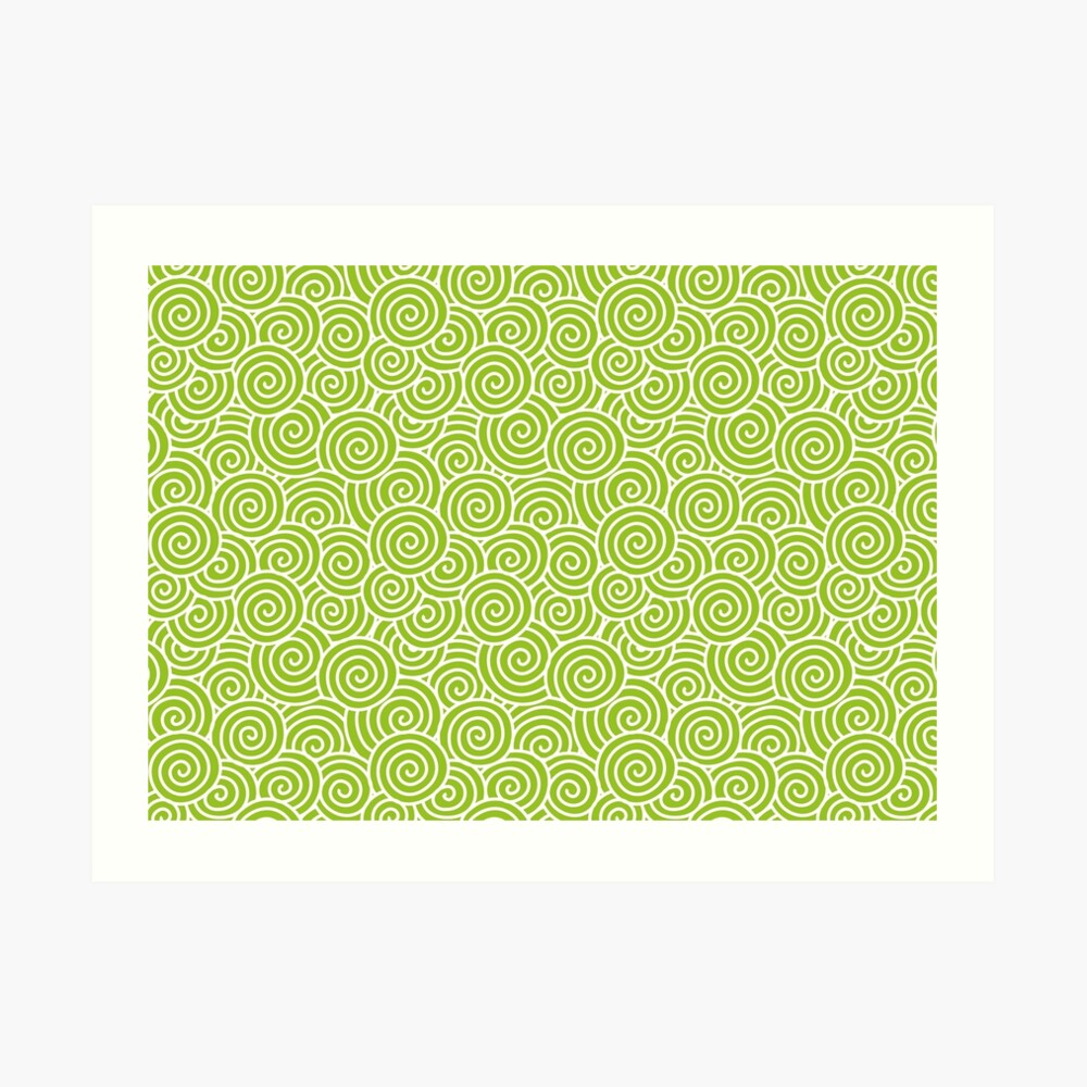 Chinese Spiral Pattern | Swirls | Lime Green and White | Art Print