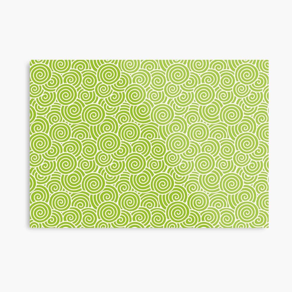 Chinese Spiral Pattern | Swirls | Lime Green and White | Metal Print