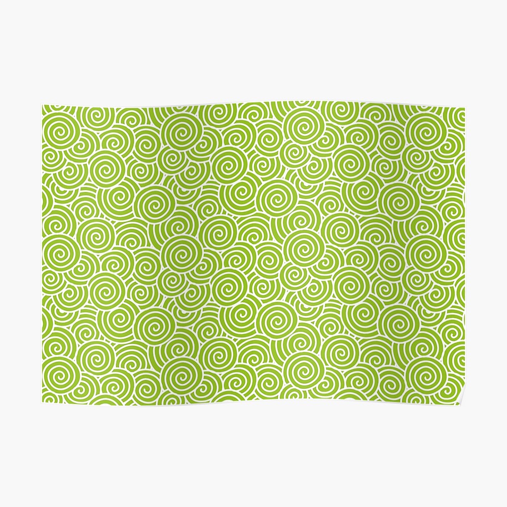 Chinese Spiral Pattern | Swirls | Lime Green and White | Poster
