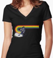 Suede Vintage Ski Rainbow Women's Fitted V-Neck T-Shirt