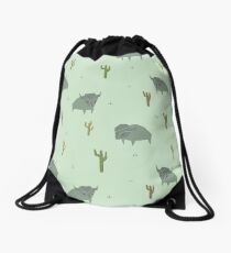 Bison Pattern Pistachio Drawstring Bag