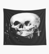 Woman with Halloween Skull Reflection In Mirror Wall Tapestry