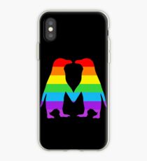 Rainbow penguins in love. iPhone Case