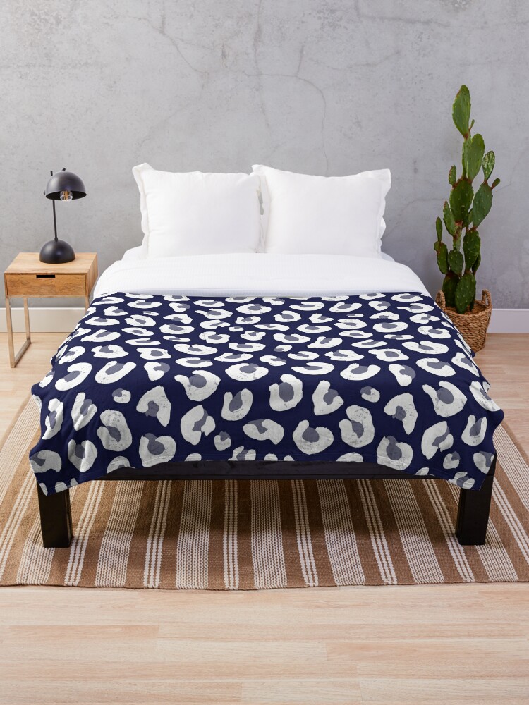 Leopard Print Navy Blue And White Throw Blanket By Daisy