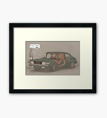 a squid in a Saab Framed Print