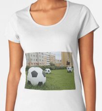 soccer balls on the green lawn Women's Premium T-Shirt