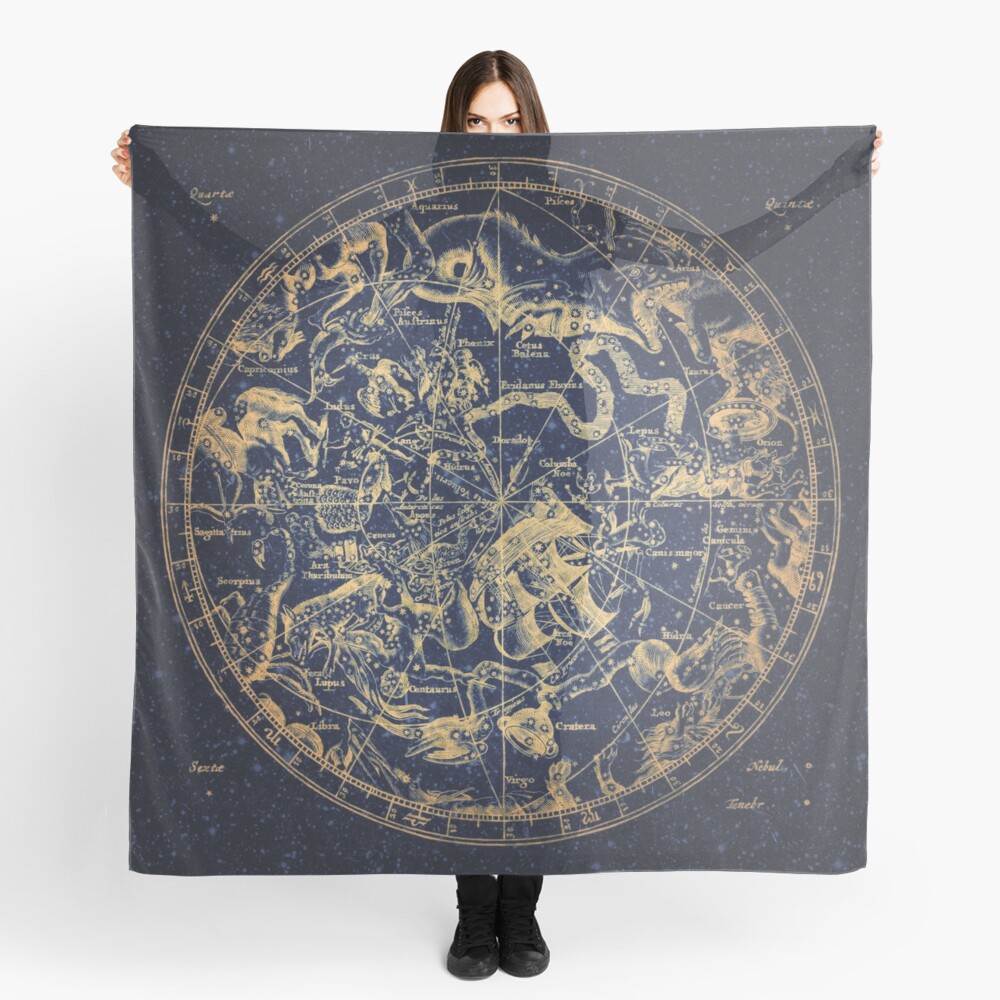Zodiac Star Sign Constellation Map | Emboldened Yellow on Lazuli Scarf