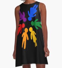 Rainbow People Circle (black background) A-Line Dress