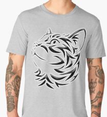 Cat, Tribal Cat, Cat looking Up, Feline, Puss, Pussy, on GREY Men's Premium T-Shirt