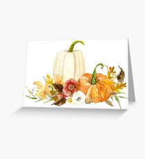 Watercolor Fall Autumn Floral Pumpkins n Leaves Greeting Card