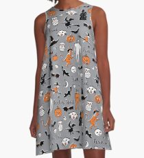Retro Trick or Treat - Grey - Halloween pattern by Cecca Designs A-Line Dress