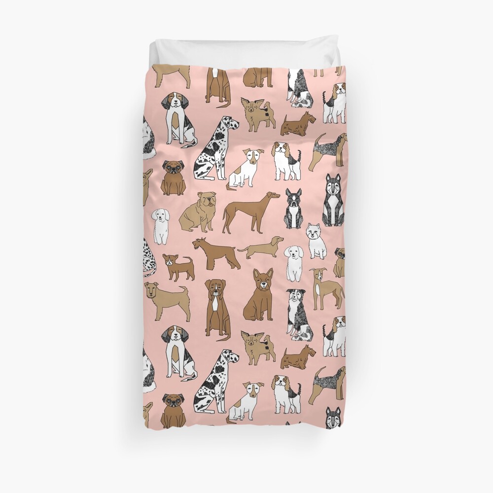 "Dogs Dogs Dogs Pink Background" Duvet Cover by papersparrow Redbubble