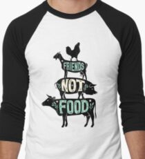 Friends Not Food - Vegan Vegetarian Animal Lovers T-Shirt - Vintage Distressed Men's Baseball ¾ T-Shirt