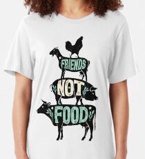 Friends Not Food - Vegan Vegetarian Animal Lovers T-Shirt - Vintage Distressed Slim Fit T-Shirt
