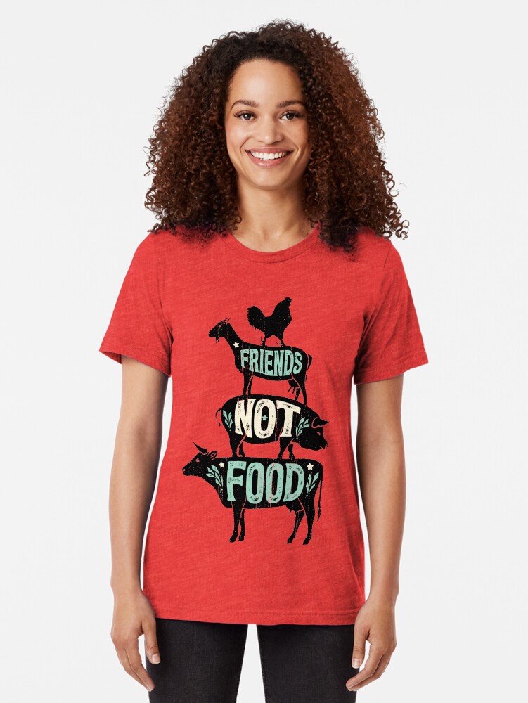 Alternate view of Friends Not Food - Vegan Vegetarian Animal Lovers T-Shirt - Vintage Distressed Tri-blend T-Shirt