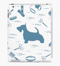 Scotch terrier silhouette, combs, collar, leash, razor, hair dryer, scissors arranged in a circle. iPad Case/Skin
