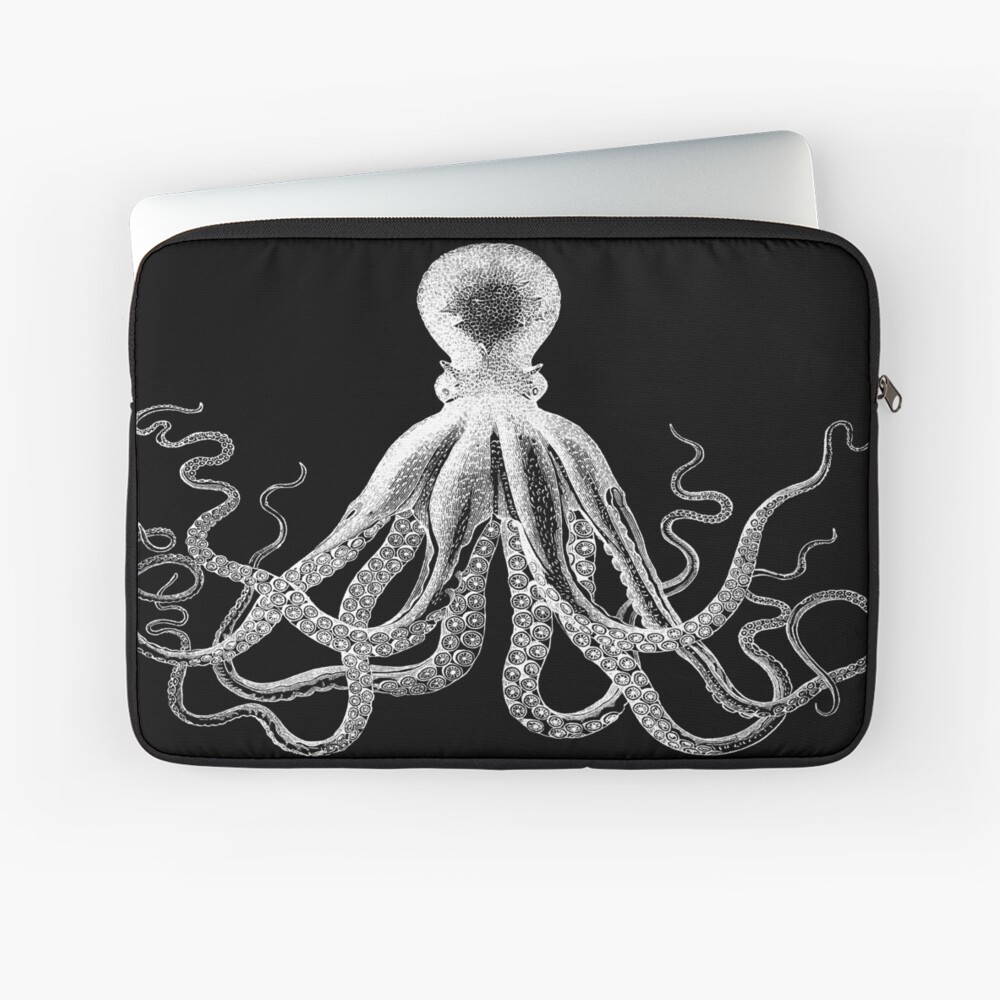 Octopus | Vintage Octopus | Tentacles | Sea Creatures | Nautical | Ocean | Sea | Beach | Black and White | Laptop Sleeve