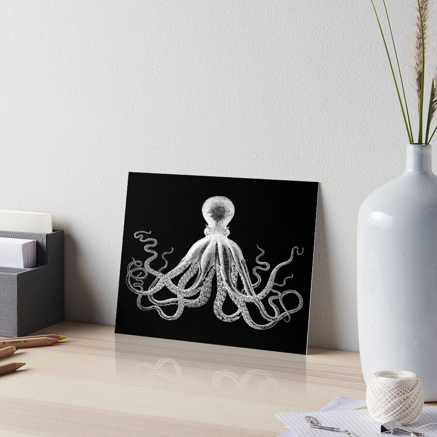 Octopus | Vintage Octopus | Tentacles | Sea Creatures | Nautical | Ocean | Sea | Beach | Black and White | Art Board Print