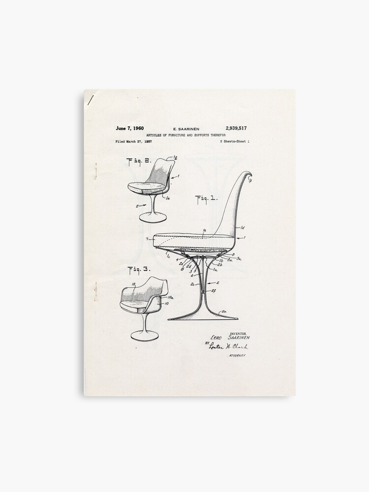 Eero Saarinen Tulip Arm Chair Patent Artwork Metal Print