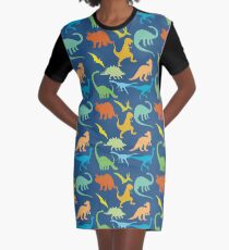 Colorful Dinosaur Pattern Graphic T-Shirt Dress