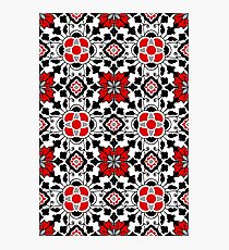 Floral Moroccan Tile, Red, Black and White Photographic Print
