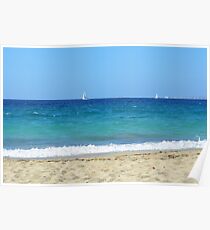 The blue sea and sand on the beach Poster