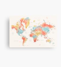 Colorful watercolor detailed world map Metal Print