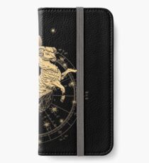 Western Zodiac - Golden Aries -The Ram on Black Canvas iPhone Wallet/Case/Skin