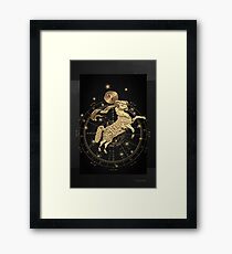 Western Zodiac - Golden Aries -The Ram on Black Canvas Framed Print