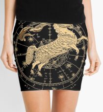 Western Zodiac - Golden Aries -The Ram on Black Canvas Mini Skirt