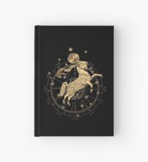 Western Zodiac - Golden Aries -The Ram on Black Canvas Hardcover Journal