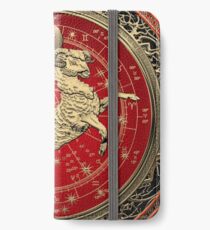Western Zodiac - Golden Aries -The Ram on White Leather iPhone Wallet/Case/Skin