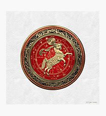 Western Zodiac - Golden Aries -The Ram on White Leather Photographic Print
