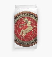 Western Zodiac - Golden Aries -The Ram on White Leather Duvet Cover