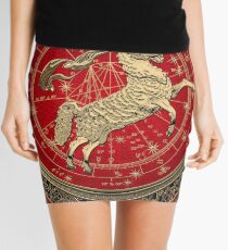 Western Zodiac - Golden Aries -The Ram on White Leather Mini Skirt