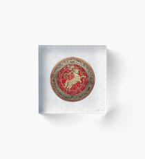 Western Zodiac - Golden Aries -The Ram on White Leather Acrylic Block