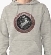 Western Zodiac - Golden Aries -The Ram on Red Velvet Pullover Hoodie