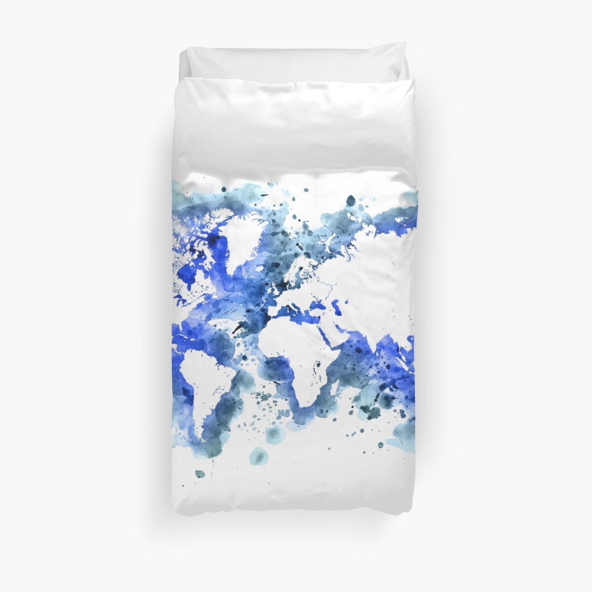 Blue Watercolor Splatters World Map Duvet Cover By Blursbyai