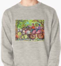 TAPPING MAPLE TREES CARRIAGE RIDE WHITE HORSE CABANE A SUCRE PAINTINGS CANADIAN LANDSCAPE CAROLE SPANDAU ART Pullover