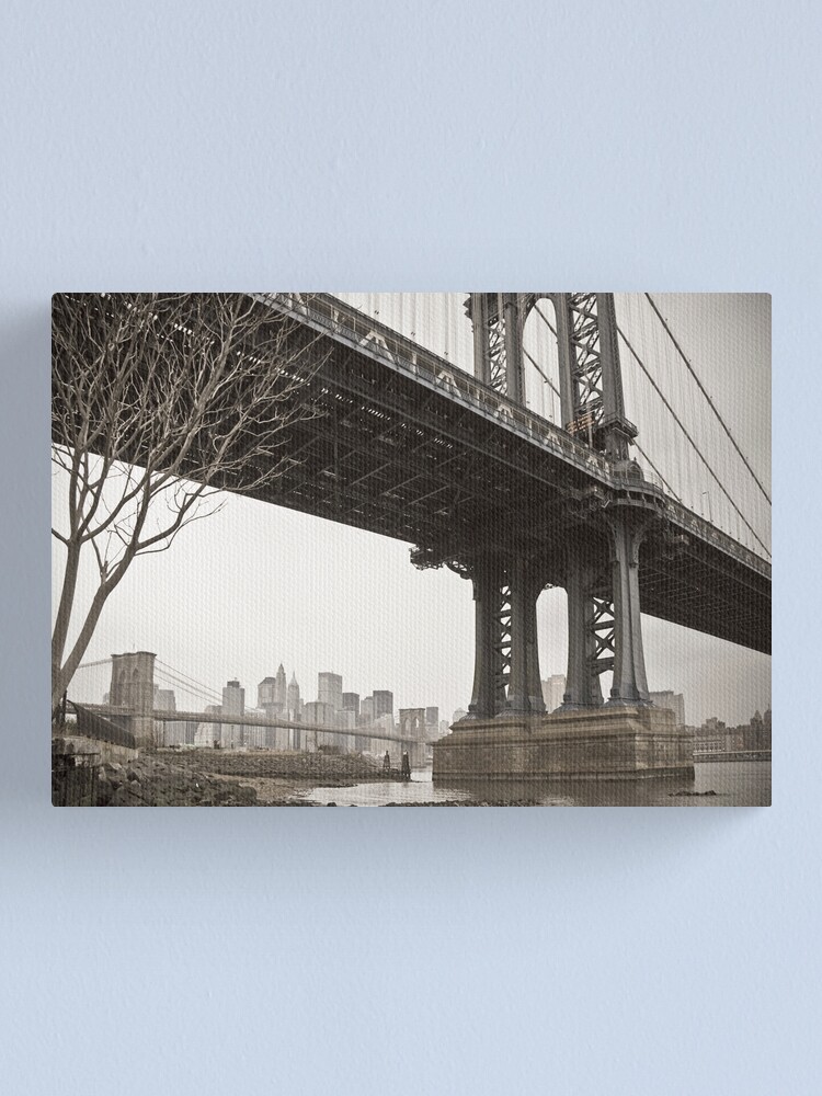Alternate view of Manhattan Bridge and Brooklyn Bridge over East River. New York City. Canvas Print