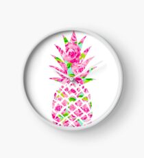 Rosa Rosen Ananas-Aufkleber Uhr