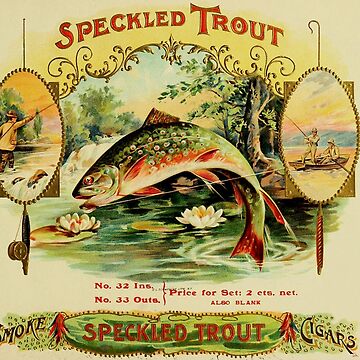 Cigar box label, vintage antique from 1905, speckled trout fly