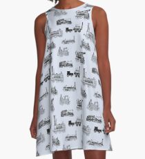 Antique Steam Engines // Steel Grey A-Line Dress