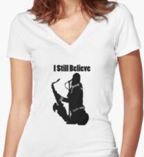 Still Believe black Women's Fitted V-Neck T-Shirt