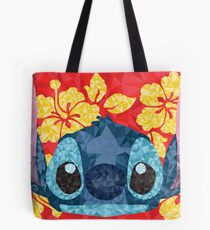 Geometrischer Stich mit hawaiischen Blumen Tote Bag