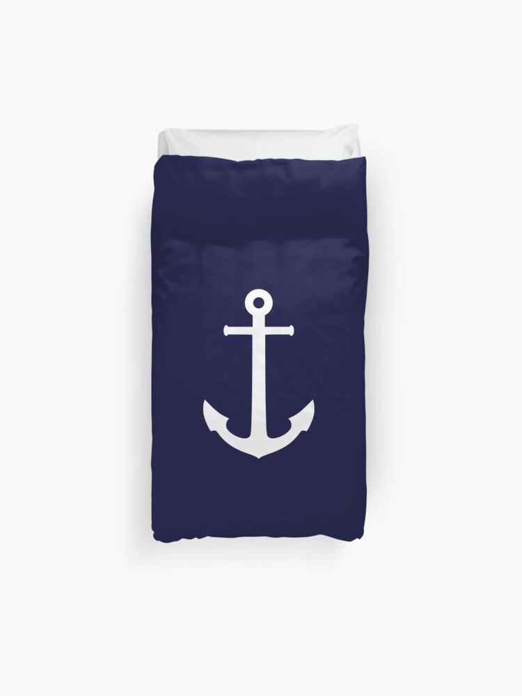 White Anchor On Navy Blue Duvet Cover By Rewstudio Redbubble